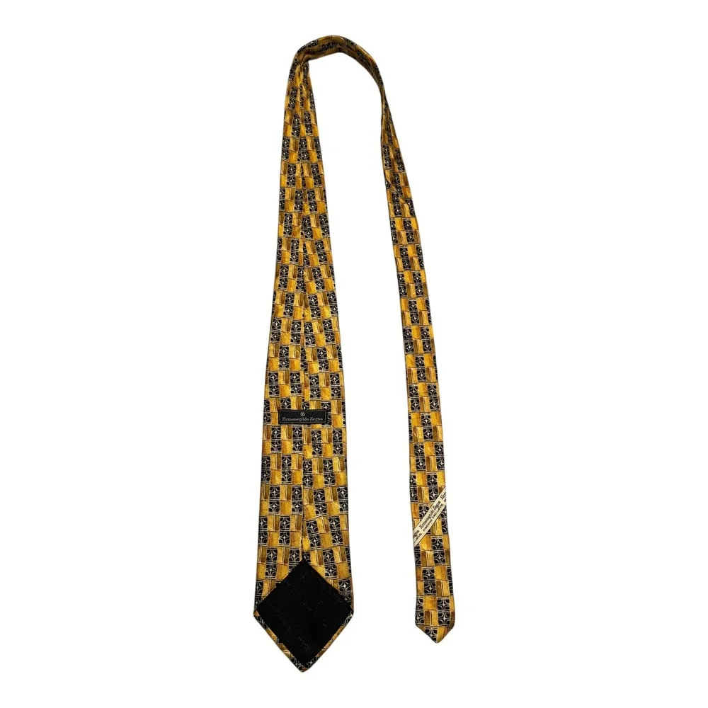 Ermenegildo Zegna 100% Wool Italy Made‎ Yellow Black Multicolor Tie Designer